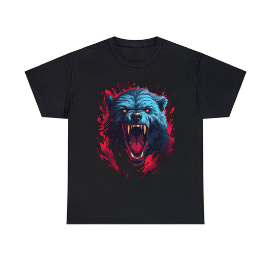 Bear Angry Blue Pink Contrast Graphic Design Tee
