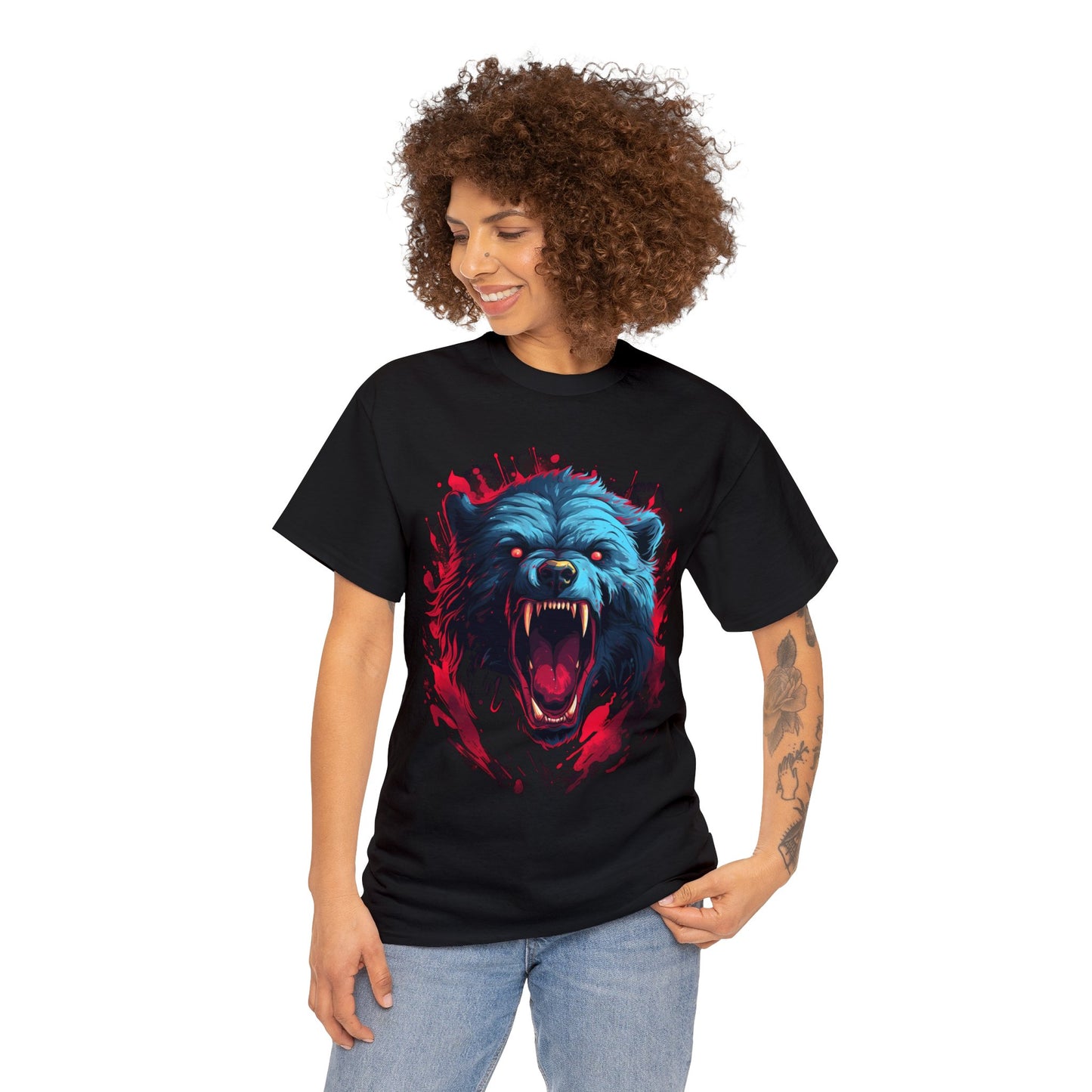 Bear Angry Blue Pink Contrast Graphic Design Tee