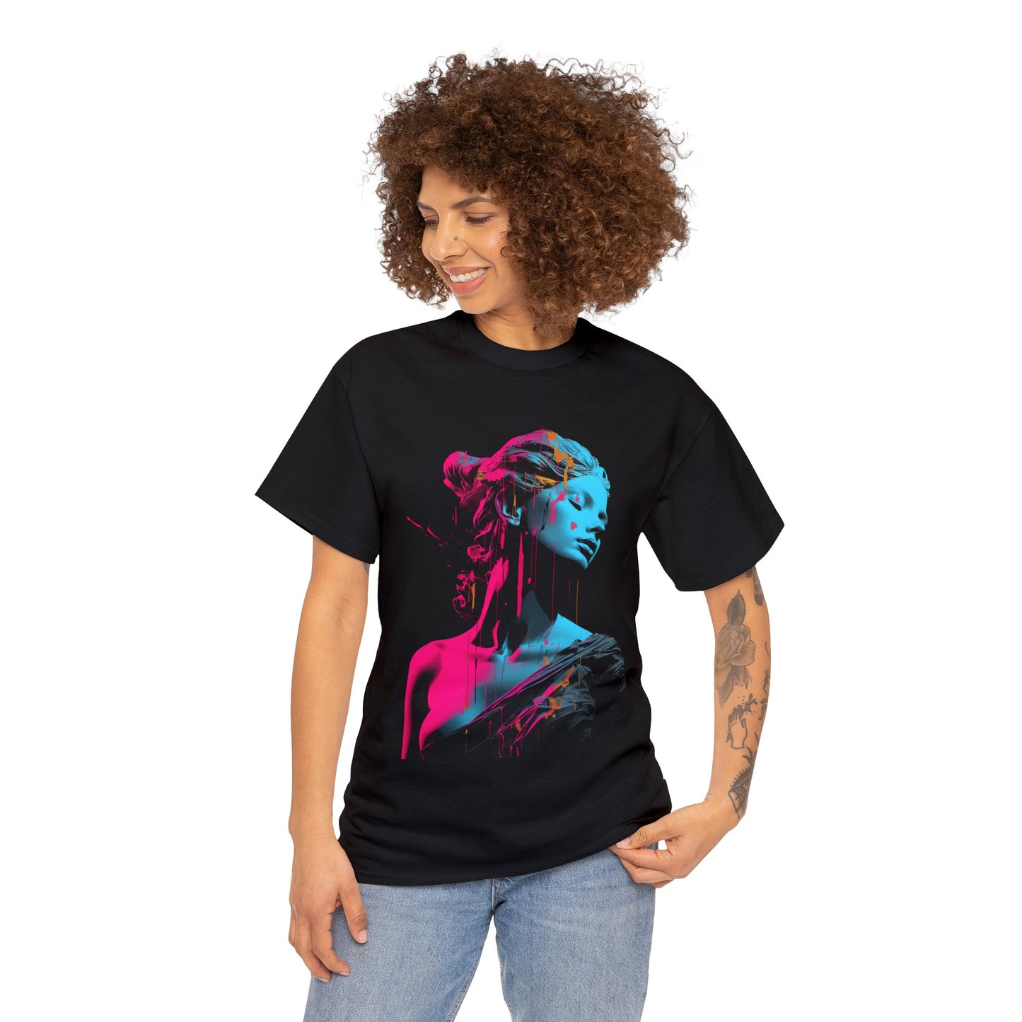 Woman Blue Pink Paint Graphic Design Tee