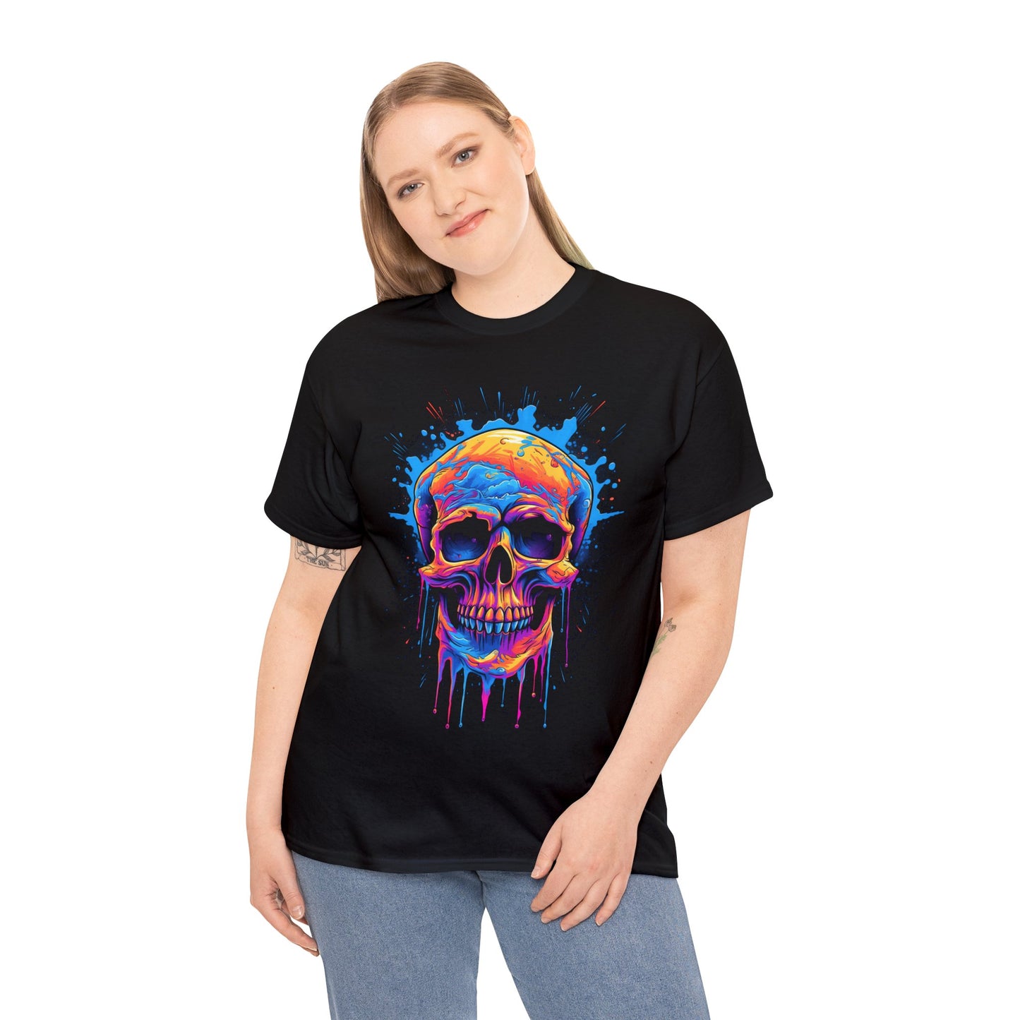 Trippy Contrast Skull Painted Graphic Design Tee